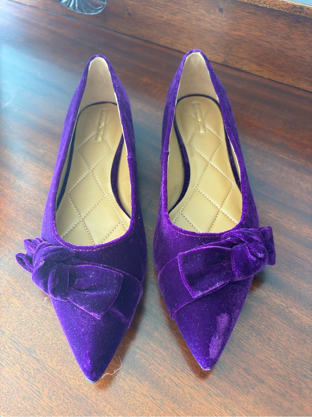 Talbots Purple Velvet Pointed Toe Flats with Knot Bow
